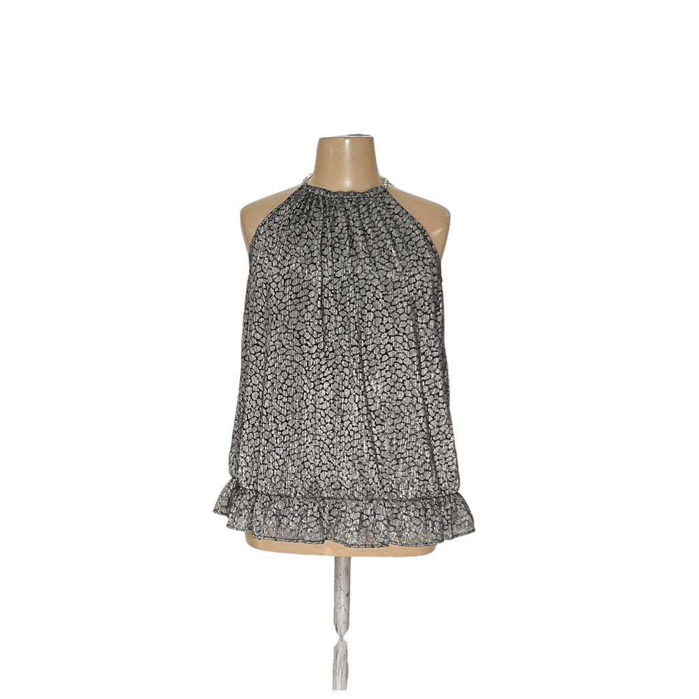 Michael Kors Black and White Ruffled Sleeveless Blouse